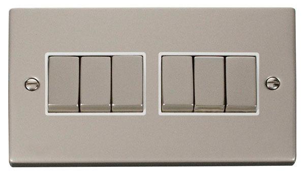 Click Deco 10A 2 Way 2G Six Light Switch Pearl Nickel White VPPN416WH