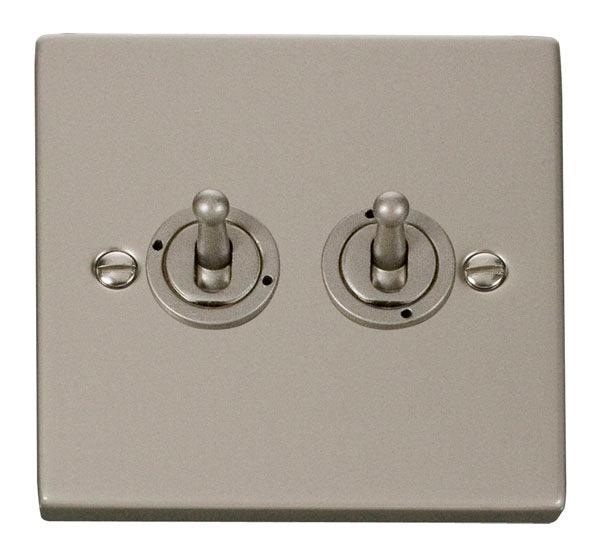 Click Deco 10A 2 Way Double Toggle Light Switch Pearl Nickel VPPN422