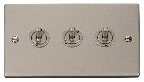 Click Deco 10A 2 Way Triple Toggle Light Switch Pearl Nickel VPPN423