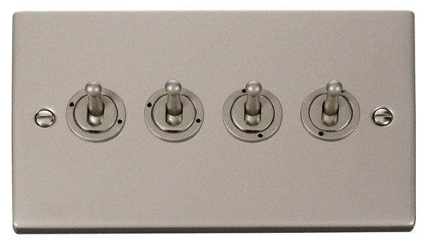Click Deco 10A 2 Way 2G Quad Toggle Light Switch Pearl Nickel VPPN424