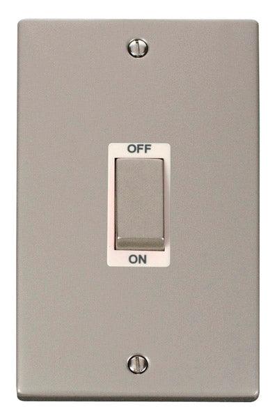 Click Deco 45A Vertical Isolator Switch DP Pearl Nickel White VPPN502W