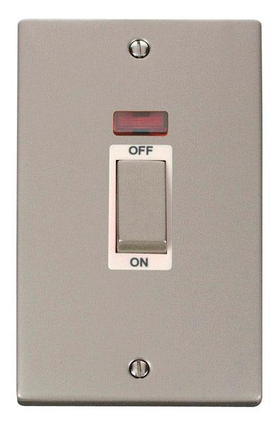 Click Deco 45A Vertical Isolator Switch Neon DP Pearl Nickel White VPP
