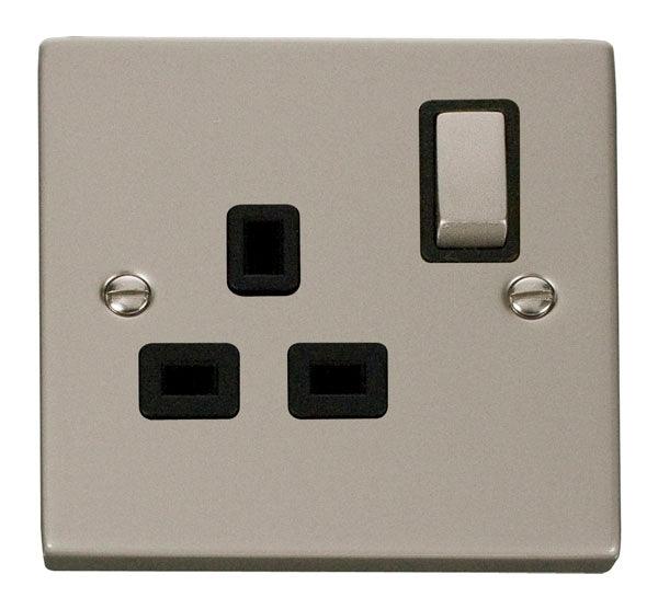 Click Deco 13A Single Switched Socket Pearl Nickel Black VPPN535BK