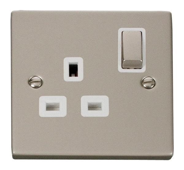 Click Deco 13A Single Switched Socket Pearl Nickel White VPPN535WH
