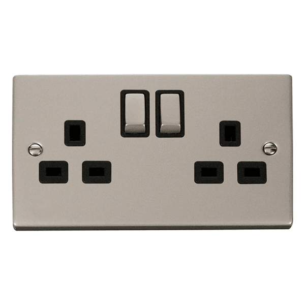 Click Deco 13A Double Switched Socket Pearl Nickel Black VPPN536BK