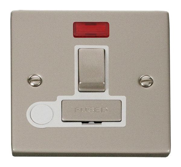 Click Deco Switched Fuse Spur Neon C/W Flex Outlet Pearl Nickel White 
