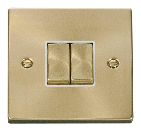 Click Deco 10A 2 Way Double Light Switch Satin Brass White VPSB412WH