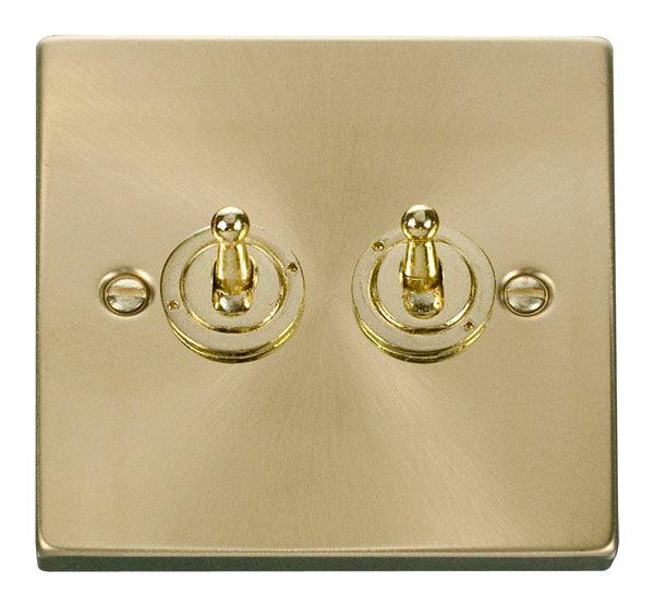 Click Deco 10A 2 Way Double Toggle Light Switch Satin Brass VPSB422