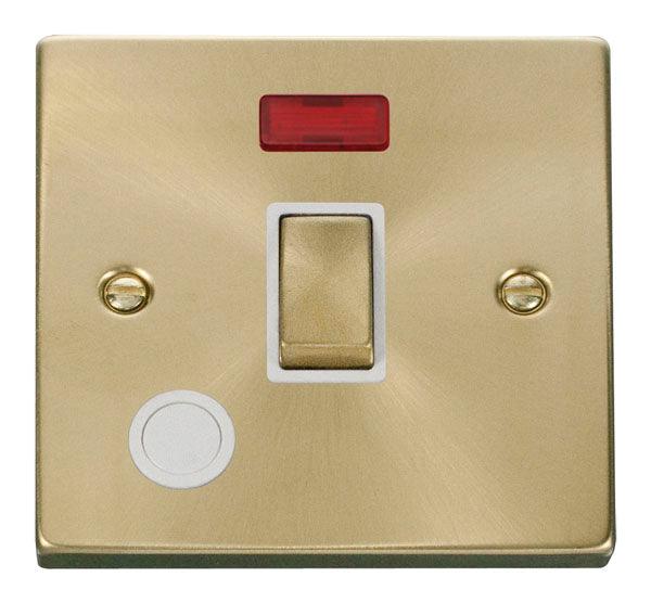 Click Deco 20A Switch Neon C/W Flex Outlet Satin Brass White VPSB523WH