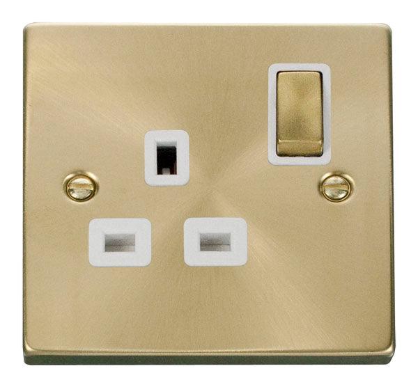Click Deco 13A Single Switched Socket Satin Brass White VPSB535WH