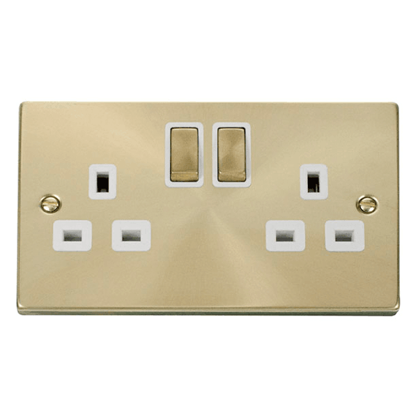 Click Deco 13A Double Switched Socket Satin Brass White VPSB536WH