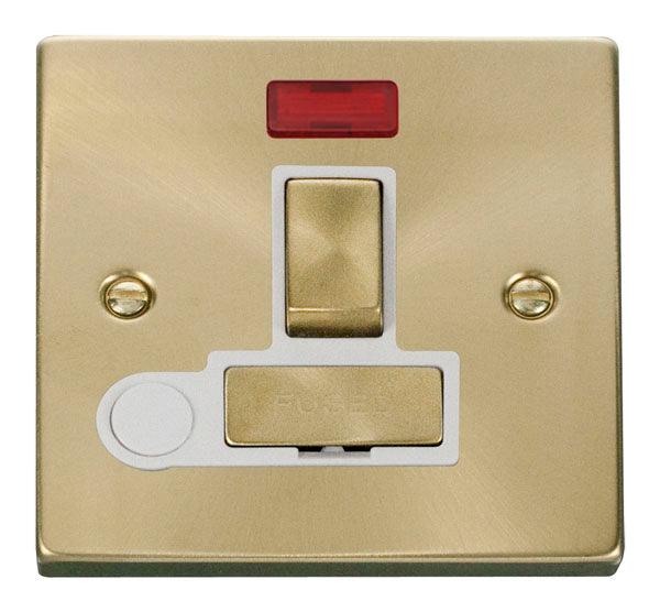 Click Deco Switched Fuse Spur Neon C/W Flex Outlet Satin Brass White V