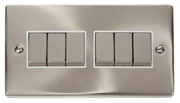 Click Deco 10A 2 Way 2G Six Light Switch Satin Chrome White VPSC416WH1