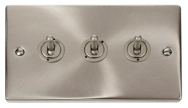 Click Deco 10A 2 Way Triple Toggle Light Switch Satin Chrome VPSC4231