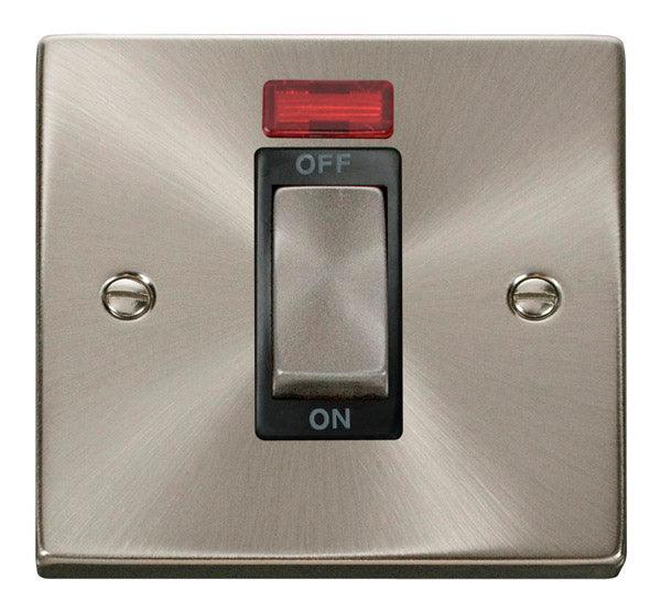 Click Deco 45A Single Isolator Switch Neon DP Satin Chrome Black VPSC5