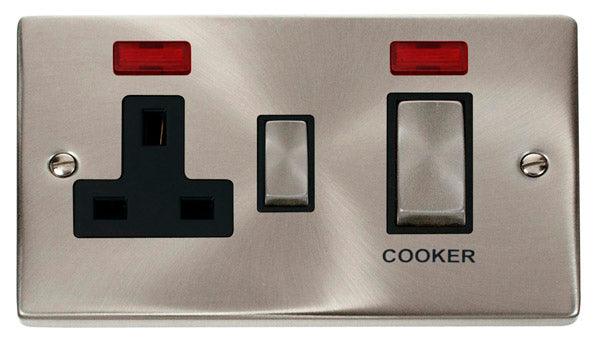 Click Deco 45A Single Isolator Switch Neon DP C/W 13A Sw/Socket Satin 