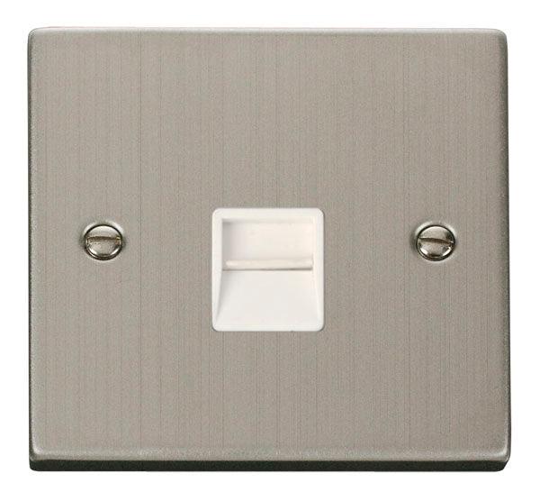 Click Deco Telephone Socket Secondary Stainless Steel White VPSS125WH