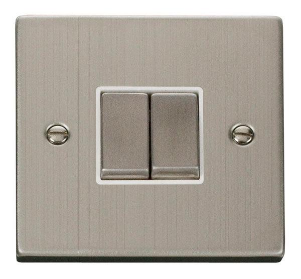 Click Deco 10A 2 Way Double Light Switch Stainless Steel White VPSS412