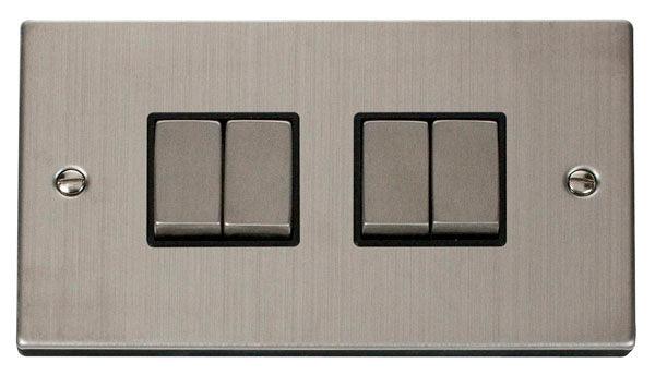 Click Deco 10A 2 Way 2G Quad Light Switch Stainless Steel Black VPSS41