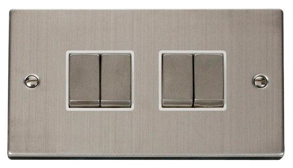 Click Deco 10A 2 Way 2G Quad Light Switch Stainless Steel White VPSS41