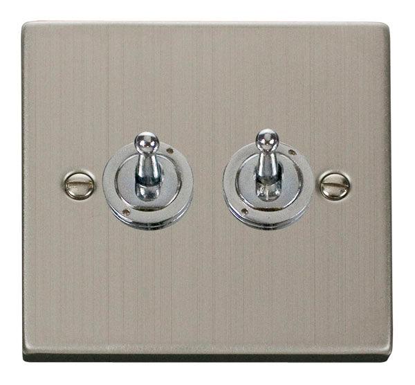 Click Deco 10A 2 Way Double Toggle Light Switch Stainless Steel VPSS4