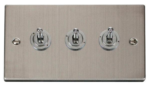 Click Deco 10A 2 Way Triple Toggle Light Switch Stainless Steel VPSS4