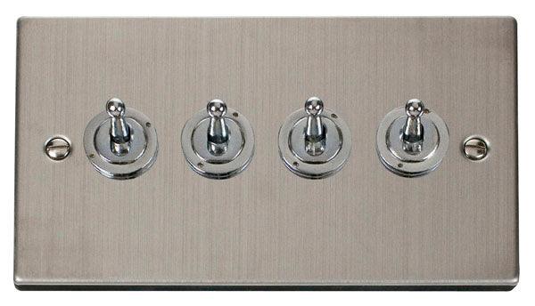 Click Deco 10A 2 Way 2G Quad Toggle Light Switch Stainless Steel VPSS
