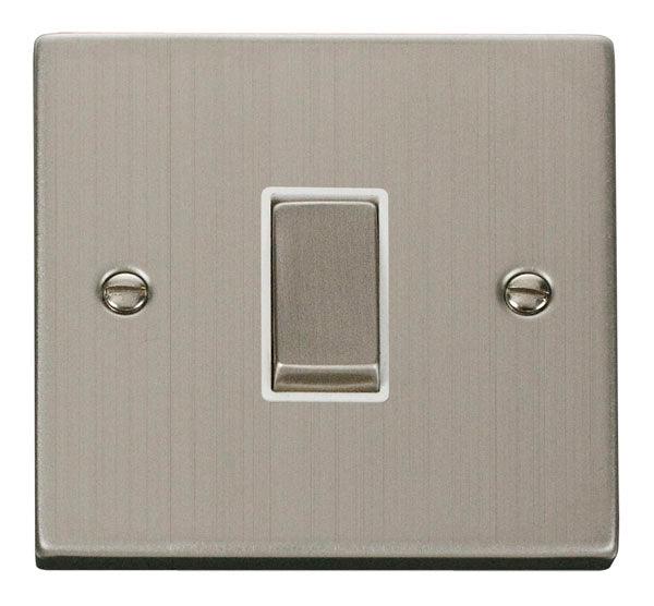 Click Deco 10A Intermediate Single Light Switch Stainless Steel White 