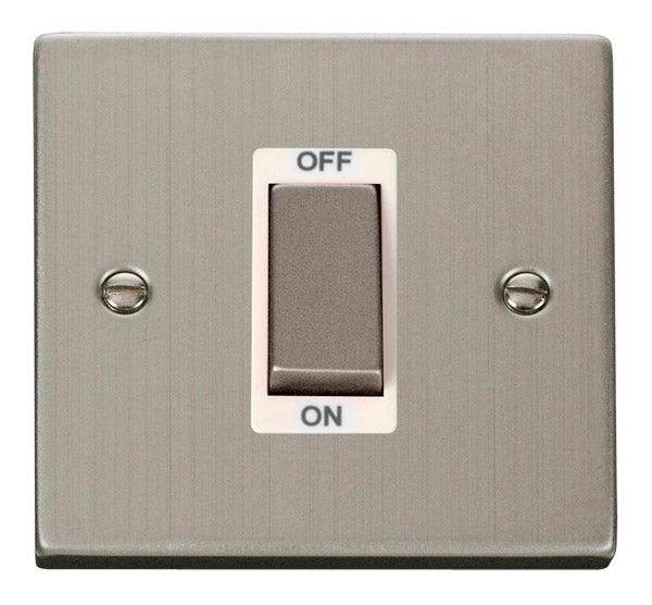 Click Deco 45A Single Isolator Switch DP Stainless Steel White VPSS500