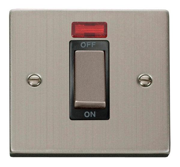 Click Deco 45A Single Isolator Switch Neon DP Stainless Steel Black VP