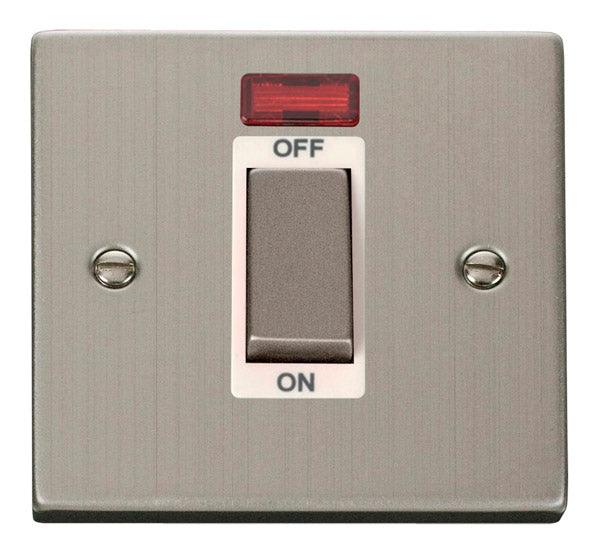 Click Deco 45A Single Isolator Switch Neon DP Stainless Steel White VP
