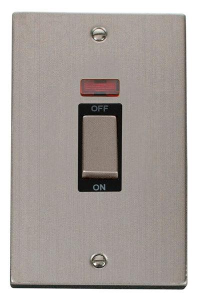 Click Deco 45A Vertical Isolator Switch Neon DP Stainless Steel Black 
