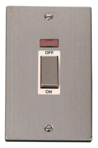 Click Deco 45A Vertical Isolator Switch Neon DP Stainless Steel White 