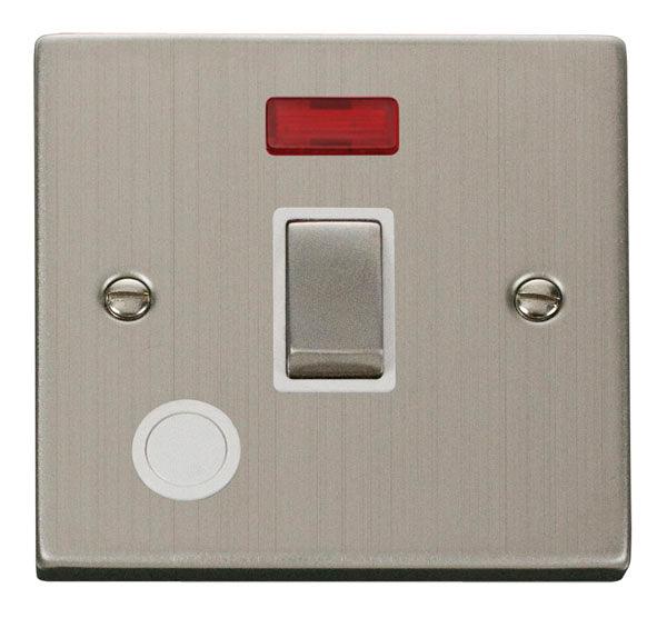 Click Deco 20A Switch Neon C/W Flex Outlet Stainless Steel White VPSS5