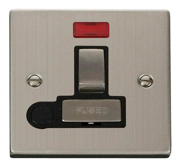 Click Deco Switched Fuse Spur Neon C/W Flex Outlet Stainless Steel Bla
