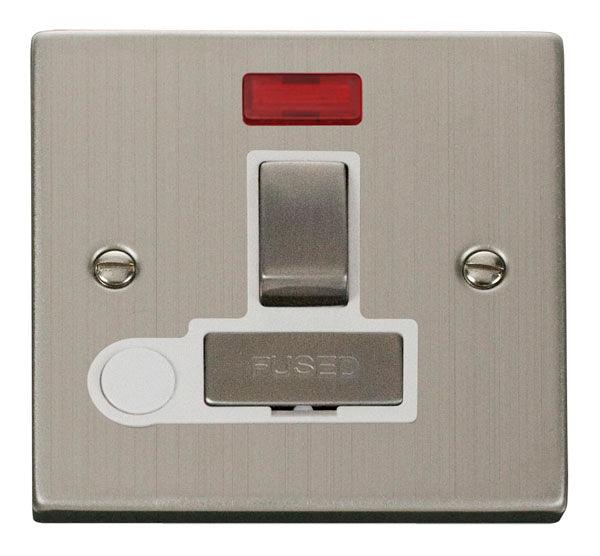 Click Deco Switched Fuse Spur Neon C/W Flex Outlet Stainless Steel Whi