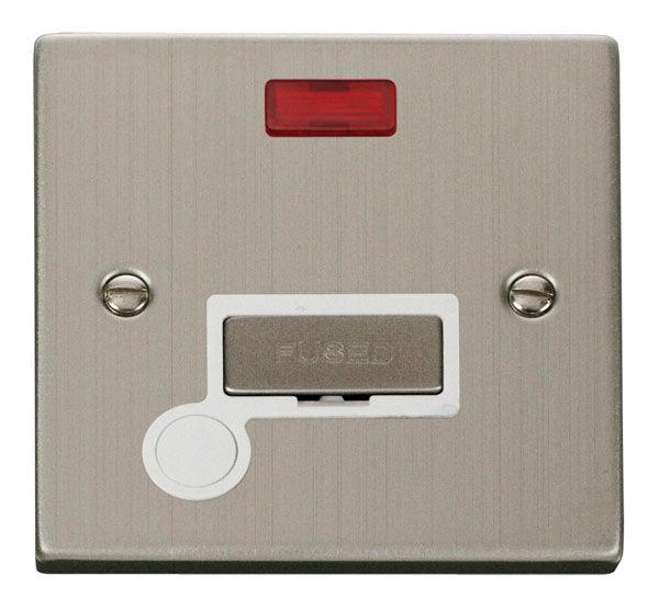Click Deco Fuse Spur Neon C/W Flex Outlet Stainless Steel White VPSS55
