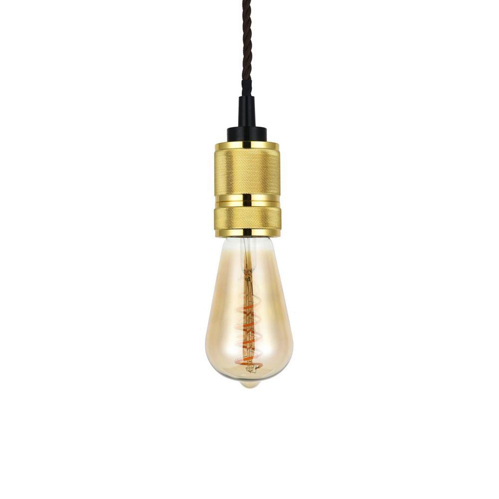Exposed Bulb Gold Pendant Light with Twisted Black Cable Edison Screw